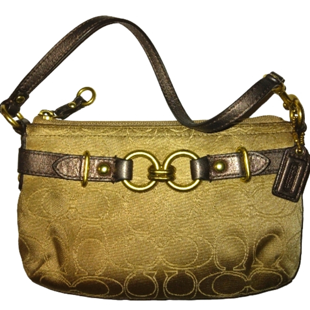 L@@K! Gorgeous/Rare COACH ~Mia Signature Outline Large Sateen Clutch Wristlet☆